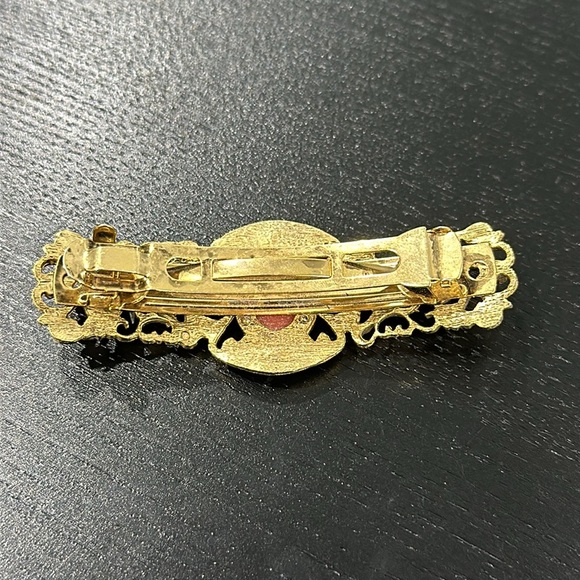 Vintage Gold Filigree Cameo Hair Barrette Accessory with Faux Pearls main image 3